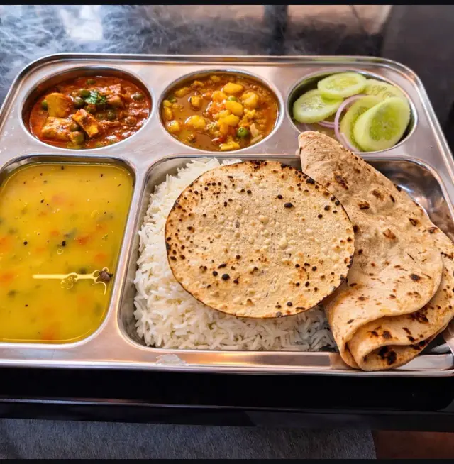 Full thali, Banarasi Swad, phone shot before Pleny