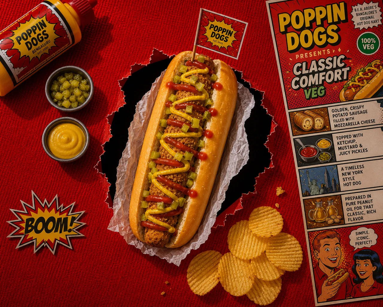 Classic comfort (veg), loaded hot dogs food photography by Pleny