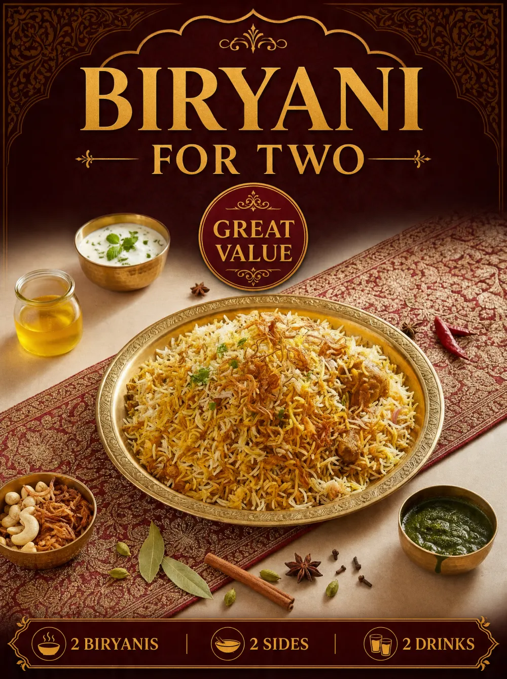 Biryani family-combo poster generated from the dish photo