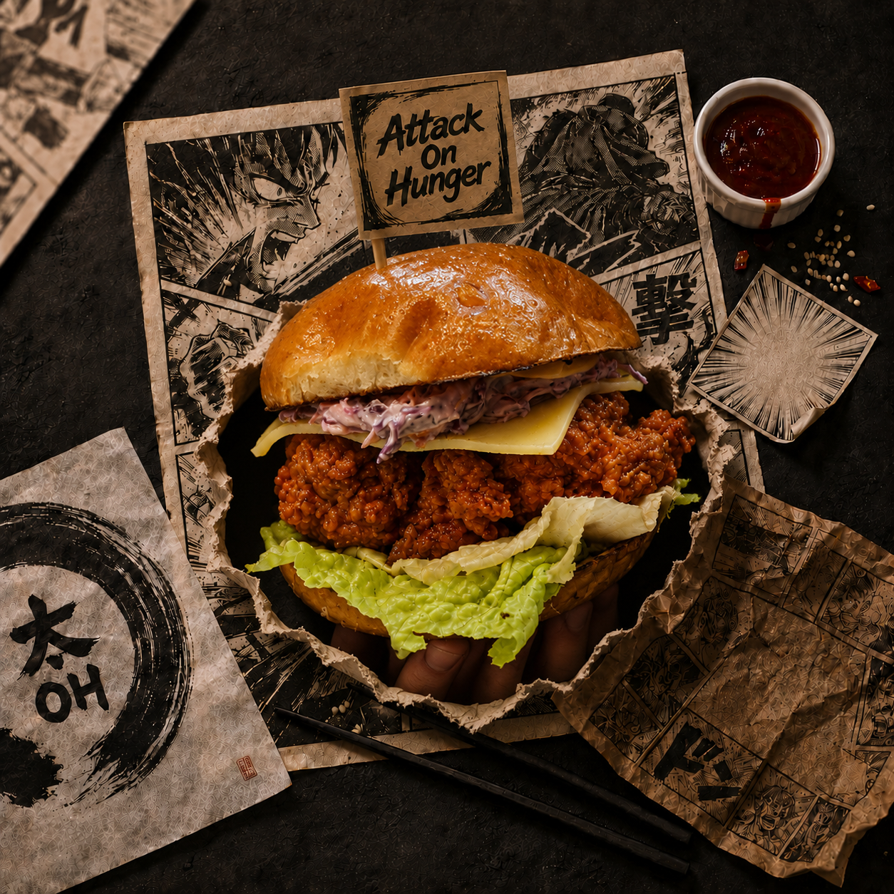 Korean fried chicken, AOH, restyled by Pleny