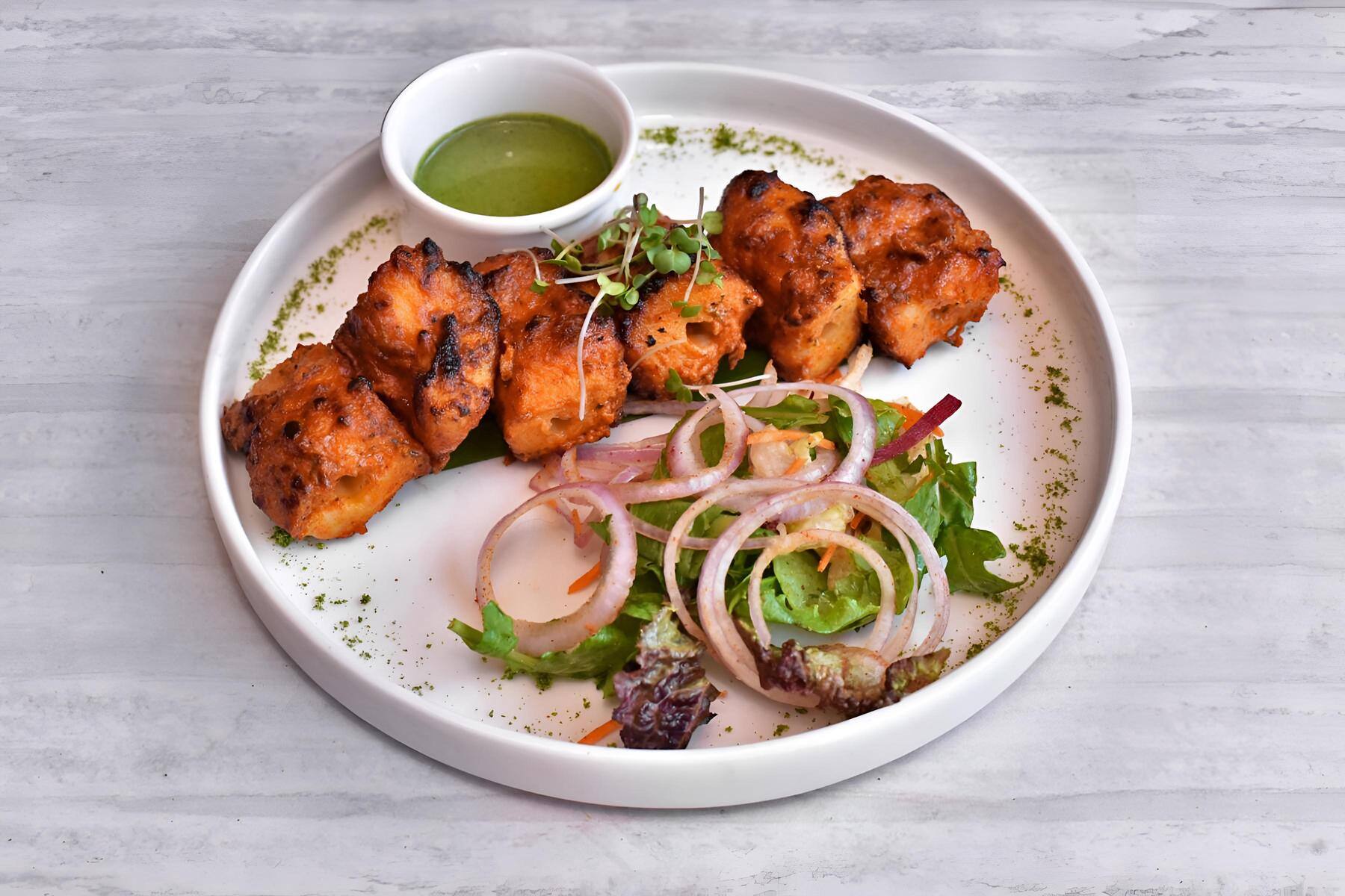 Clean modern multi-cuisine casual-dining, supporting dish in this style