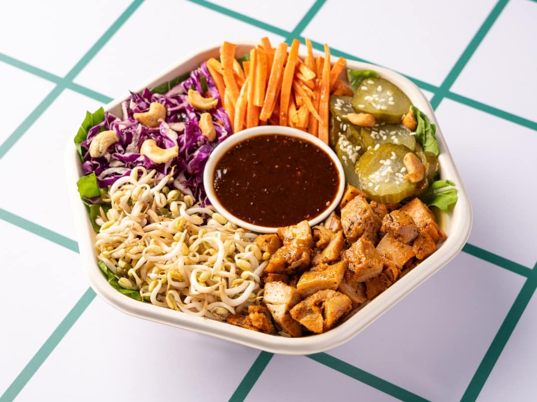 Bright modern healthy cafe, dish photographed in this style