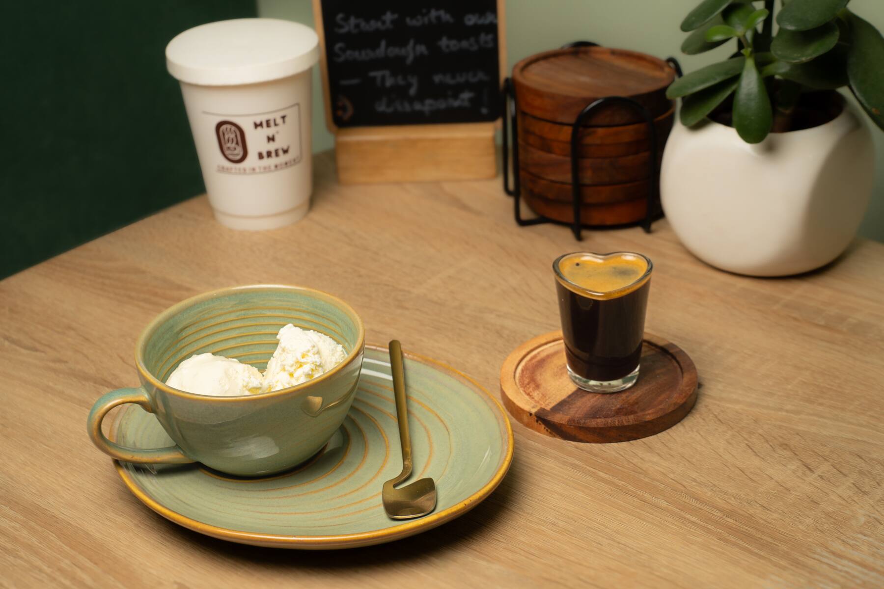 Refined specialty coffee bar, dish photographed in this style