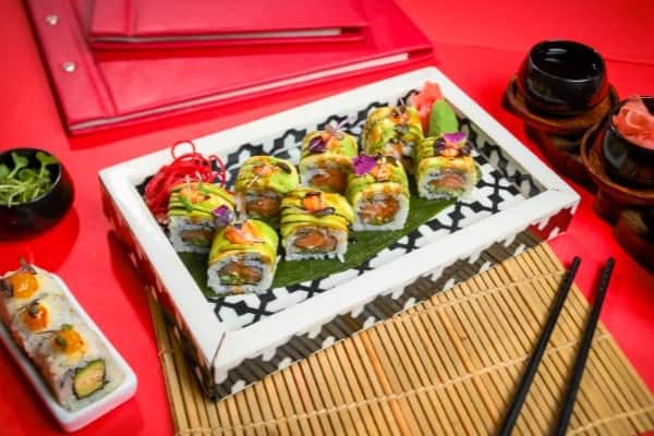 Vibrant upscale pan-Asian restaurant, supporting dish in this style