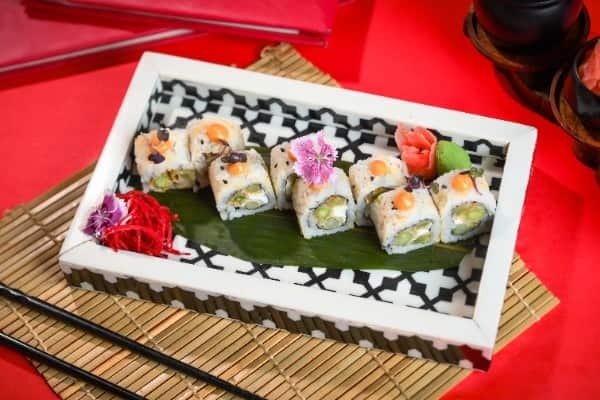 Vibrant upscale pan-Asian restaurant, supporting dish in this style