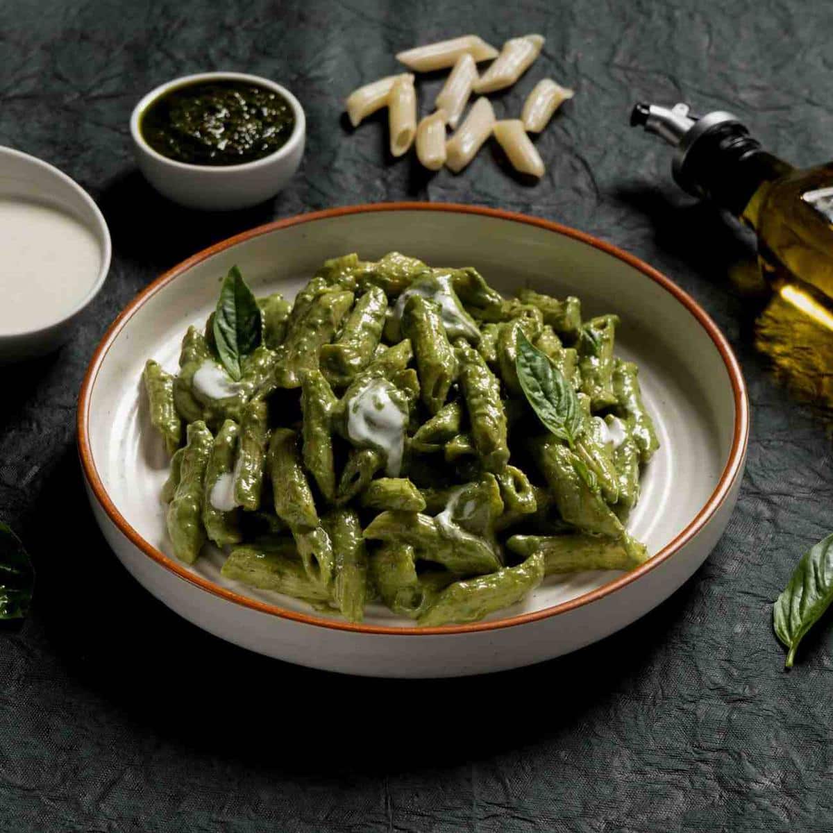 Moody dark-studio casual Italian bistro, supporting dish in this style