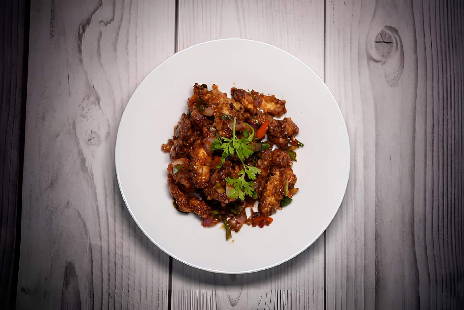 Casual modern pan-Asian café, dish photographed in this style